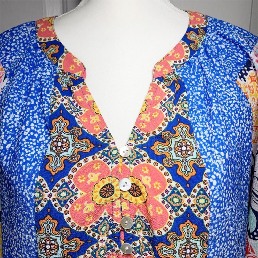 Figueroa + Flower Nwot Boho Patchwork Pattern Top - image 4